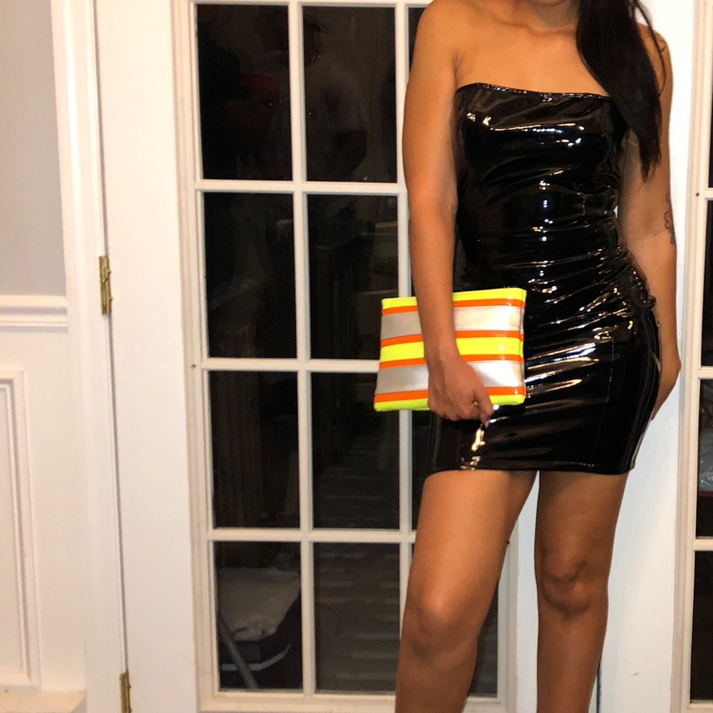 Black Strapless Latex Dress